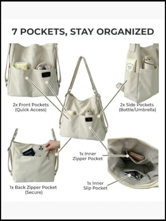 Convertible Backpack Tote 3-in-1 Nylon Travel Bag Large Capacity Shoulder main image 5